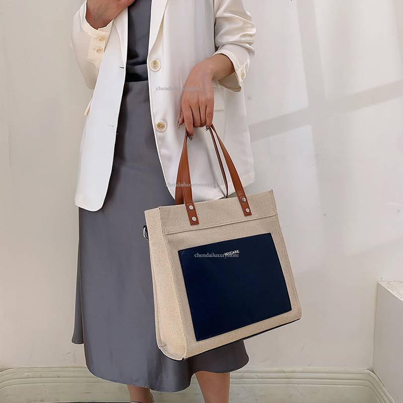 Designer Bag Women's Fashion Canvas Contrasting Color Handbag Business Commuting Shoulder Bag Shopping Shopping And Shopping Large Capacity Cross