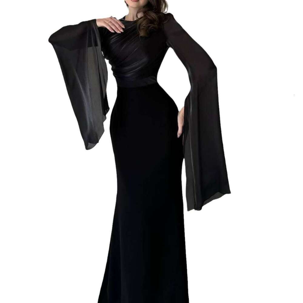 White Dress Maxi Dress 2025 Autumn Round Neck Bat Sleeve Dress, Slim Fit, Light Luxury, Sexy Dress For Women KQ