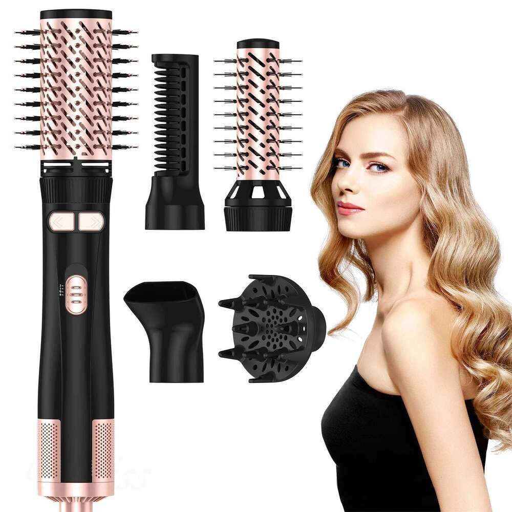 Hair 5 in 1 Blow Dryer Spinning Curling with 2 Rotating Brushes (1.5" & 2") Hot Air Brush Style