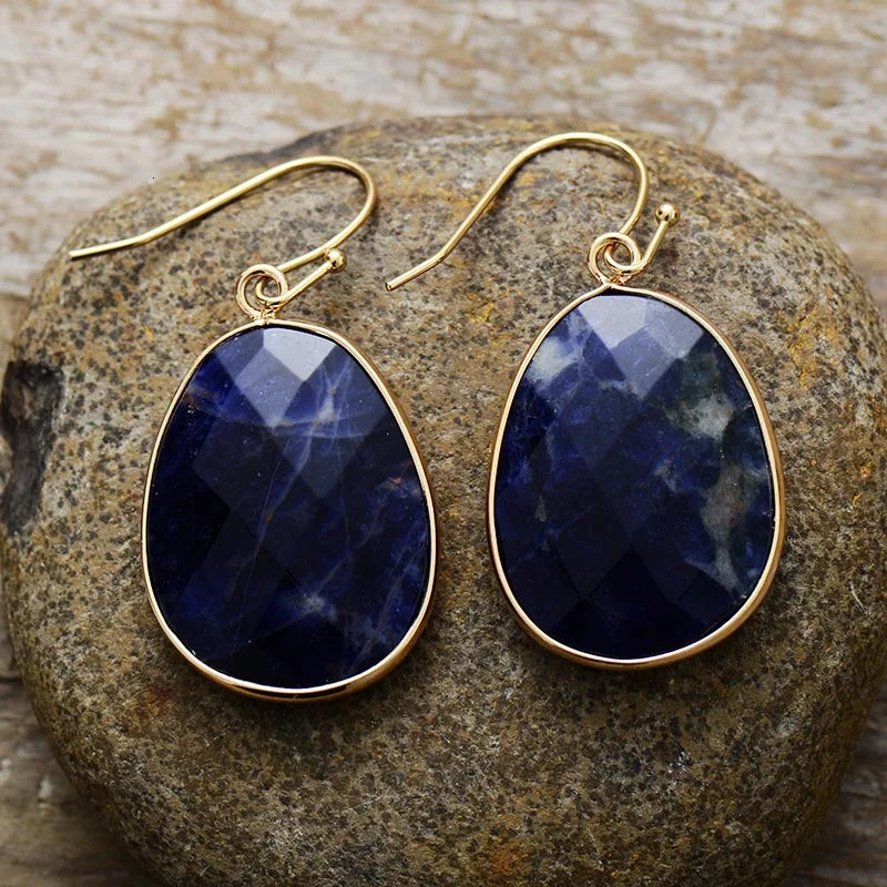 Boho Gold Plated Hook Natural Stone Dangling Huggie Woman Chunky Earrings Ethnic Gems Jewellery Creative Gifts 250515