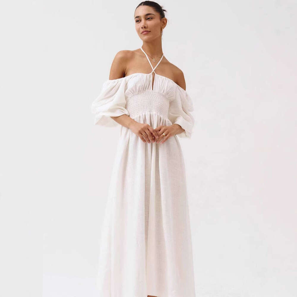 Spring summer new women's clothing, waist cinching slimming, lace up long skirt, printed and wrapped dress