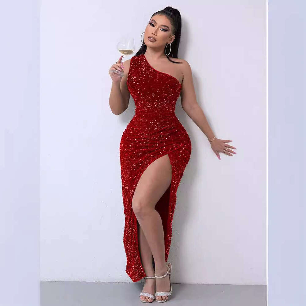 White Dress Maxi Dress 2024 Summer New Sequined Sleeveless Slit And Ankle Tight Bead Dress (8 Colors) KQ
