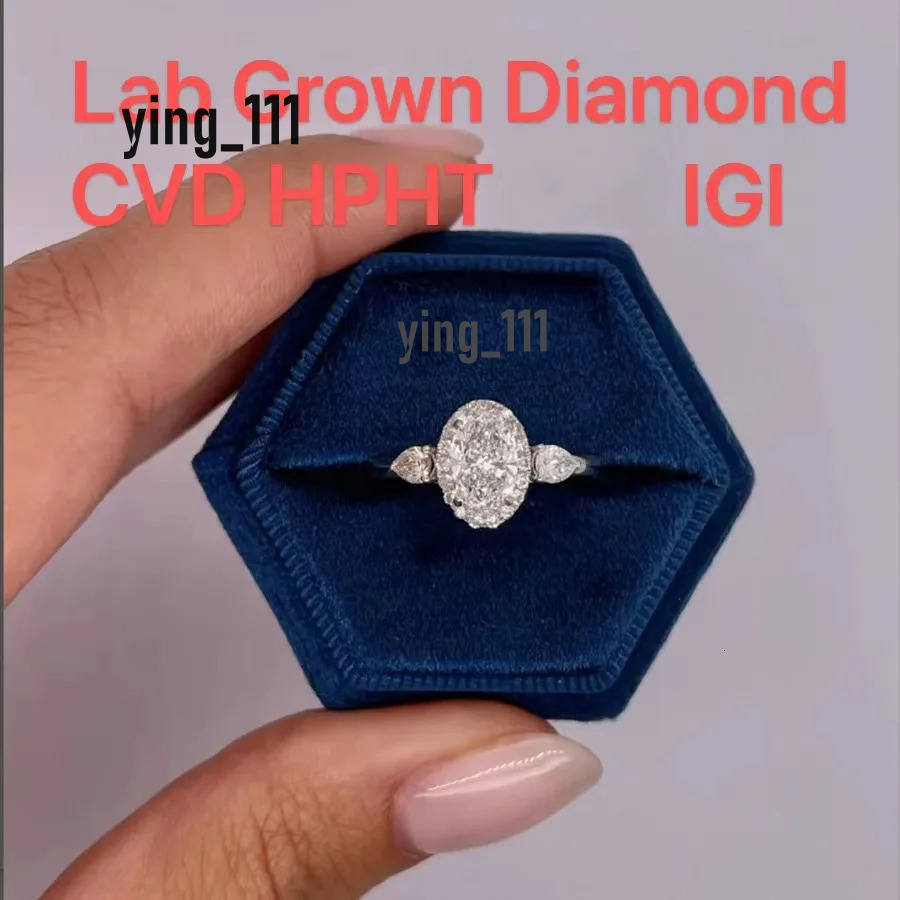 AEAW 14K White Gold Oval Cut Lab Grown Diamond Engagement Ring 3Carat DE Color VS CVD HPHT Lab Diamond Engagement Ring Set IGI