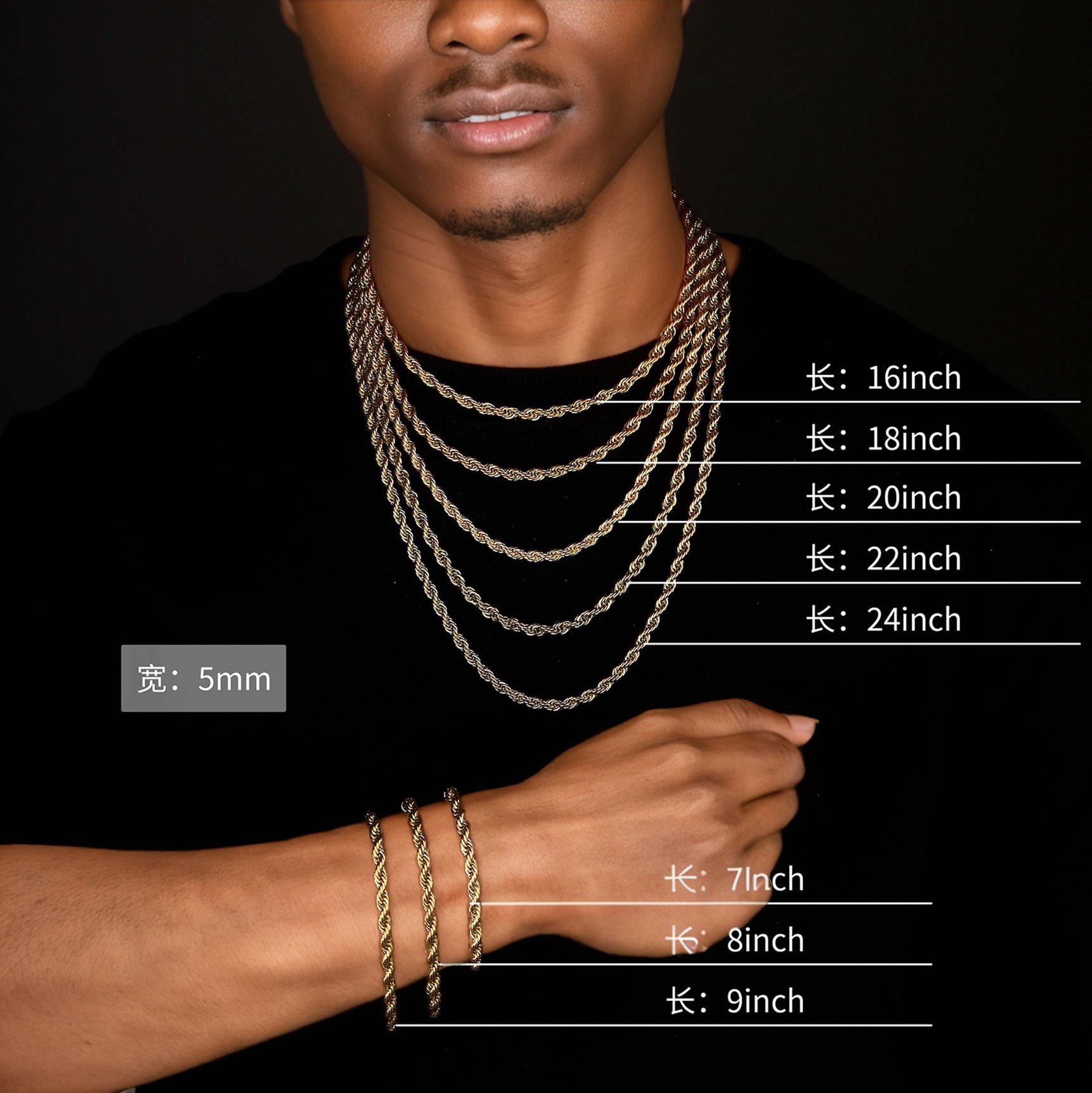Wholesale 10K, 14K solid real gold 8mm twisted chains, Cuban chains, bracelets, ice out hip-hop moissanite necklaces, high-end jewelry for men
