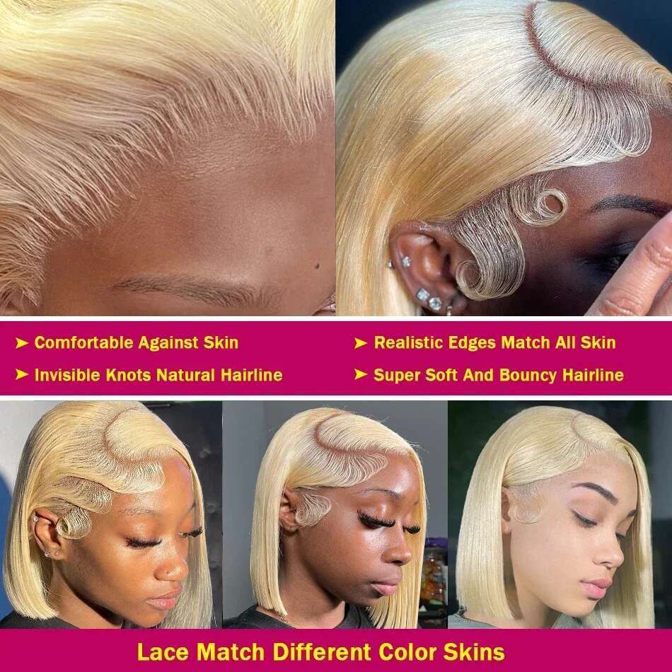 Short Straight Bob Blonde 613 Colored Front Wigs 13x4 Lace Frontal Human Hair Wig For Women
