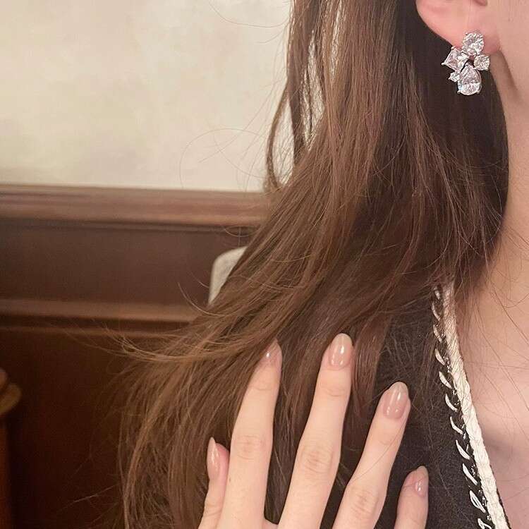 FRIDAY JEWELRY Zircon Charm Versatile High end Girl Earrings Sier Needles