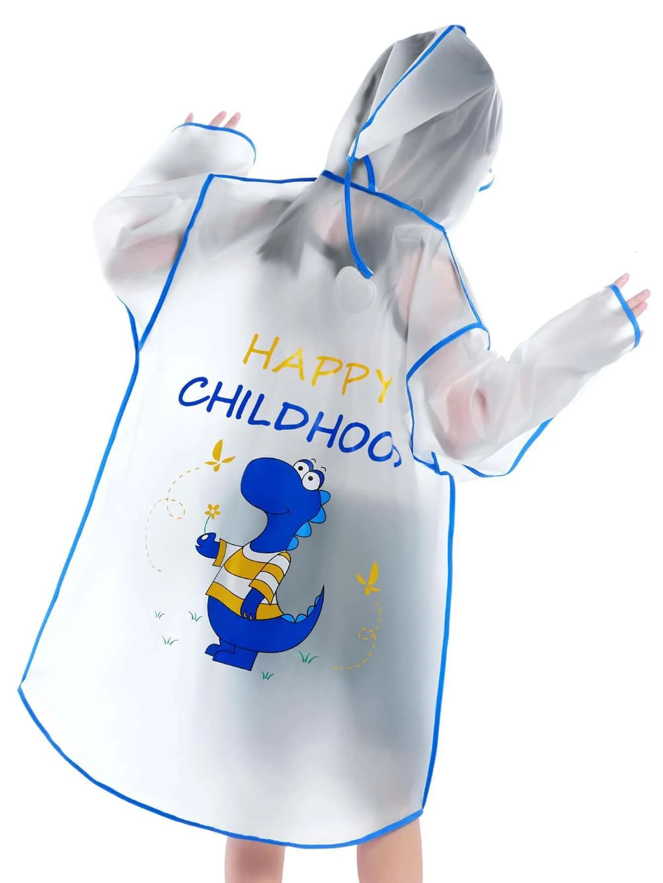 Childrens raincoat Boys and girls primary school baby kindergarten school bag rain poncho cartoon raincoat blue dinosaur style 250515