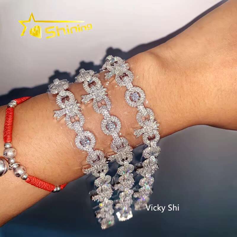 Hip Hop Jewelry 13MM Width 925 Sterling Silver Infinity Moissanite Cuban Bracelet Custom Men Iced Out Cross Moissanite Bracelet