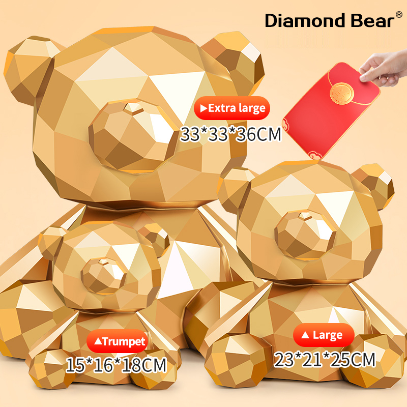 Golden sitting geometric bear money box