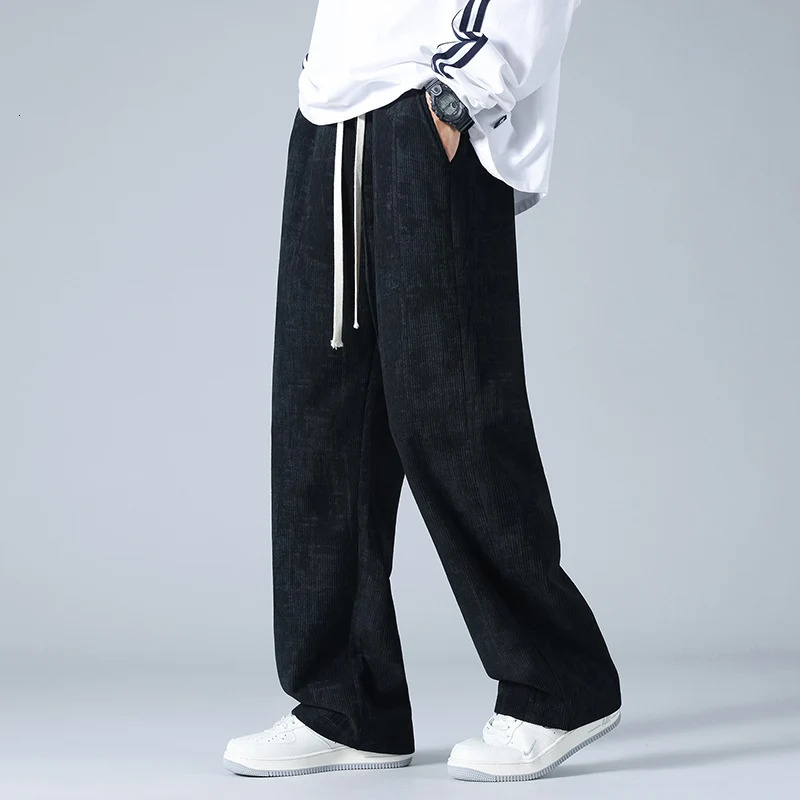Autumn Men Corduroy Fabric Casual Pants Sweatpants Quality Couple Wide Leg Breathable Joggers Straight Neutral Baggy 250515