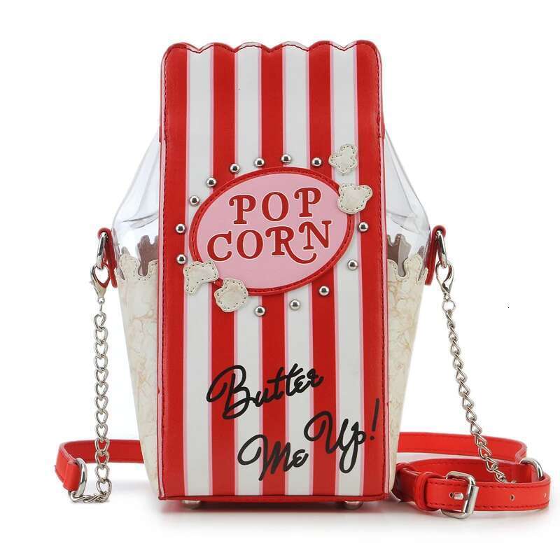 Popcorn Red Stripe Design Chain Shoulder Crossbody For Women Fashion Girls Purses And Handbags Novelty Clutch Bag