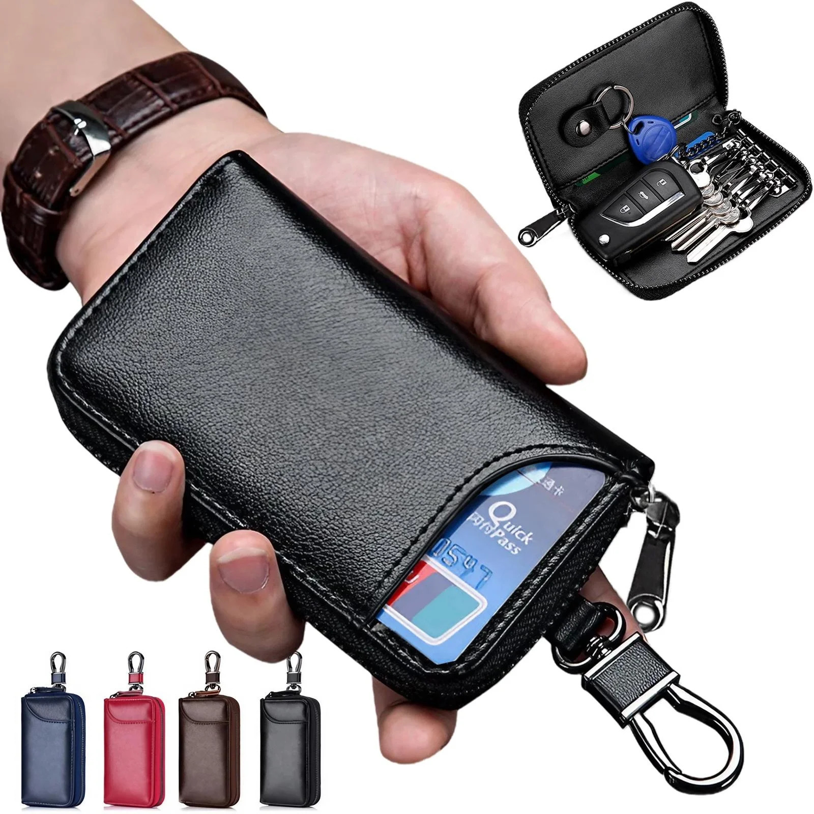 KISMIS Key Case with Car Keychain and Holder Leather Organiser with 6 Keyrings Banknotes Wallet 3 Card Slots for Men and Women 250515