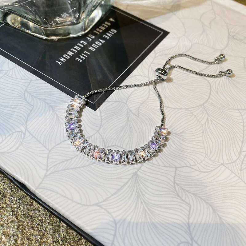 Full Of Rhinestone Stainless Steel Bracelet For Women 2022 New Designer Shiny Zircon Adjustable Bracelets Jewelry Gift