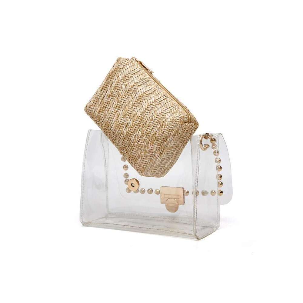 Fashion Decorative Waterproof PVC Shoulder Messenger Transparent Chain Woven Clutch Bag