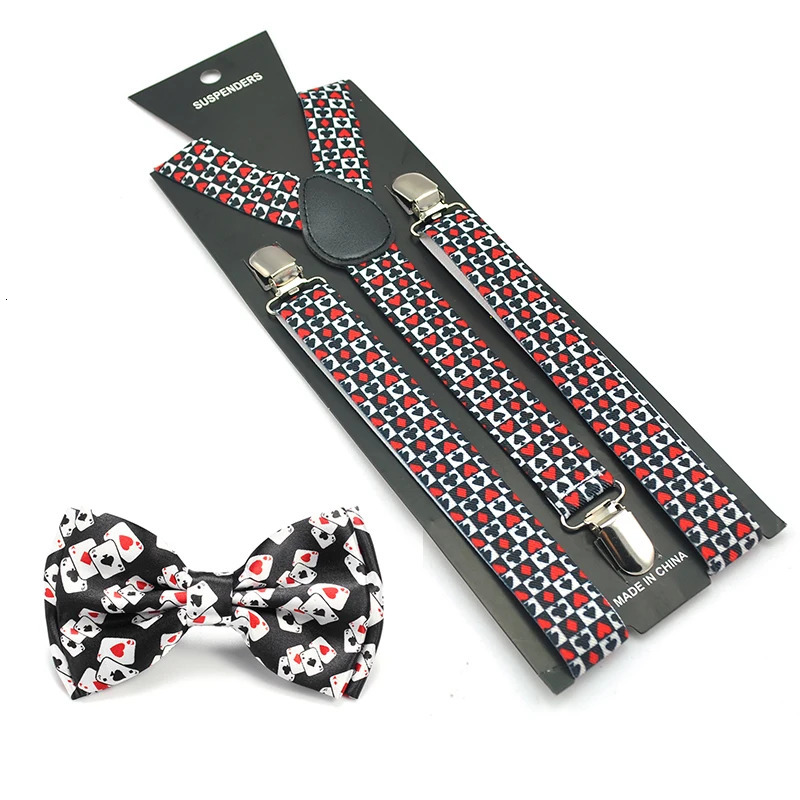 Fashion Poker Novelty Mix Casual Suspenders For Pants Holder Butterfly Women Men Y-back Suspender Bow tie Set Gift 250515