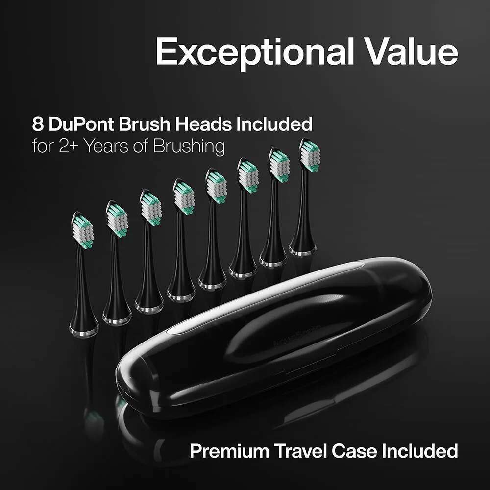 Black Series Ultra Whitening Electric Toothbrush Ada Accepted Brush Heads Travel Case 40,000 Vpm Motor Wireless Charging 4 Modes