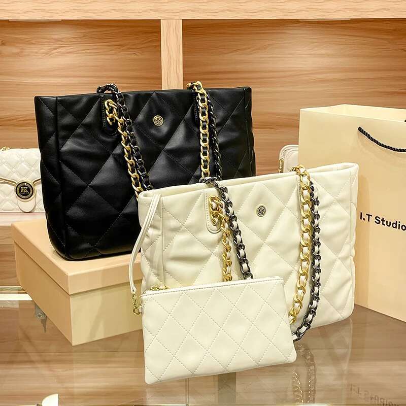 Fashionable Leather Girly Crossbody Simple Lingge Women's Shoulder Vintage Girl Chain Bag Metal Trim Cowhide Material