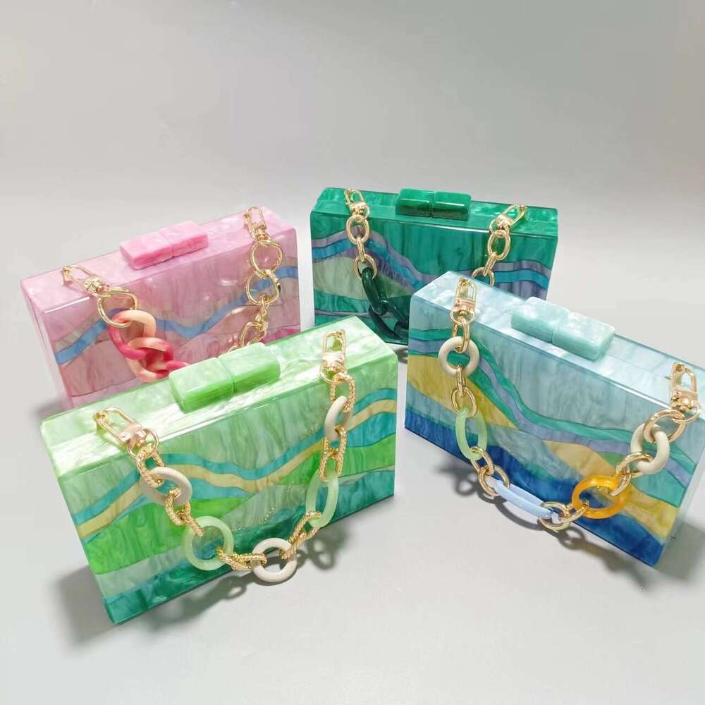 Ladies' New Color Blocking Splicing Acrylic Dinner Bag Single Shoulder Diagonal Cross Wedding Banquet Handbag