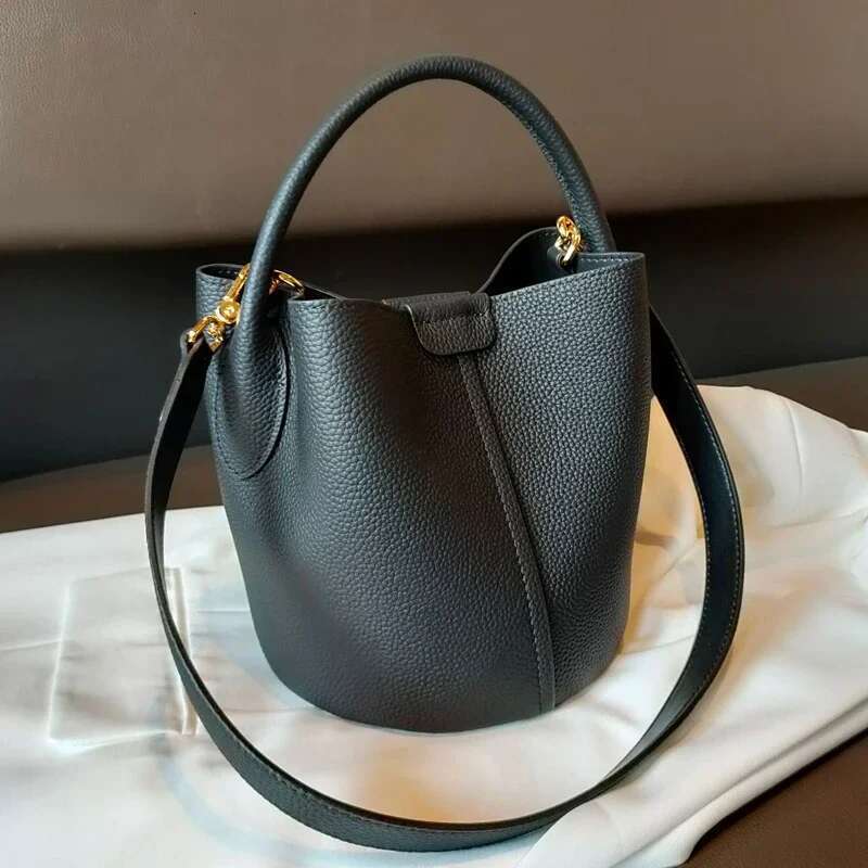 Bucket Lady New Style Basket Genuine Leather Hand-Held Cross-Body Bag Two Shoudlers