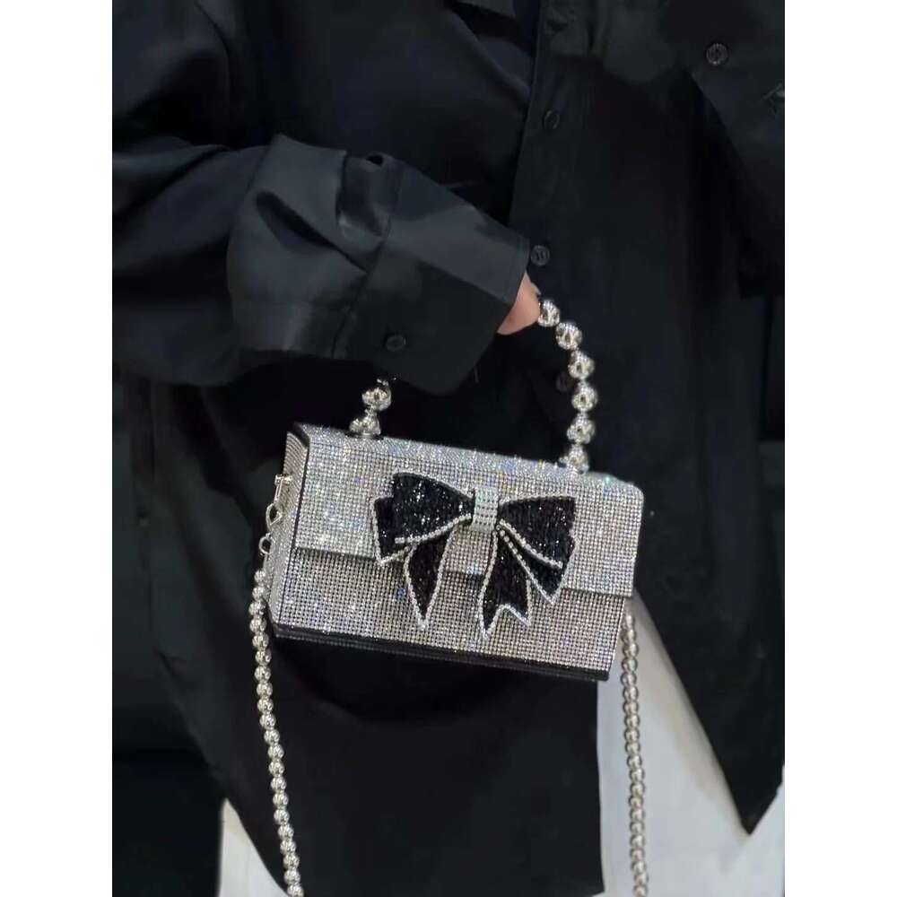 Glitter Square Box Rhinestones Dia Evening Clutch Women's Handbag Wedding Party Bling Shiny Purse Shoulder Bag