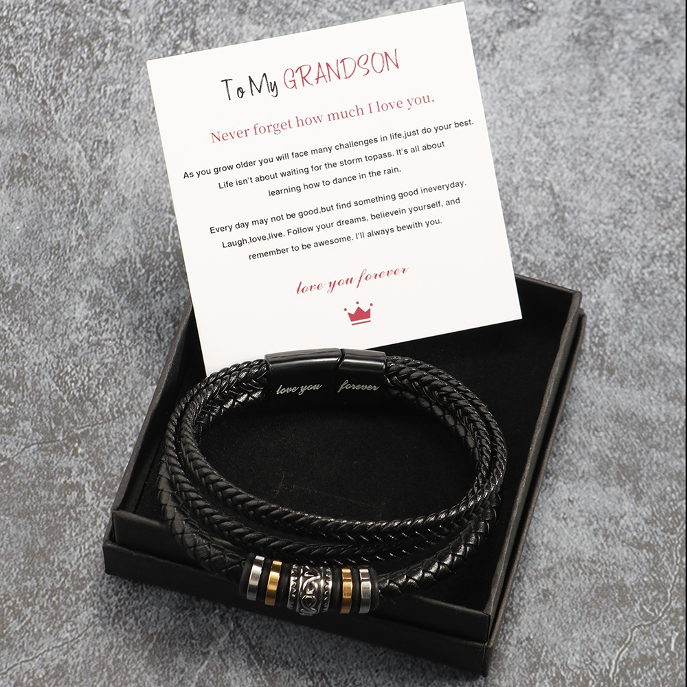 Trendsetting Man's Bracelets: Luxury Stainless Steel Strapped With Genuine Leather Band Featuring Individualized Inscription