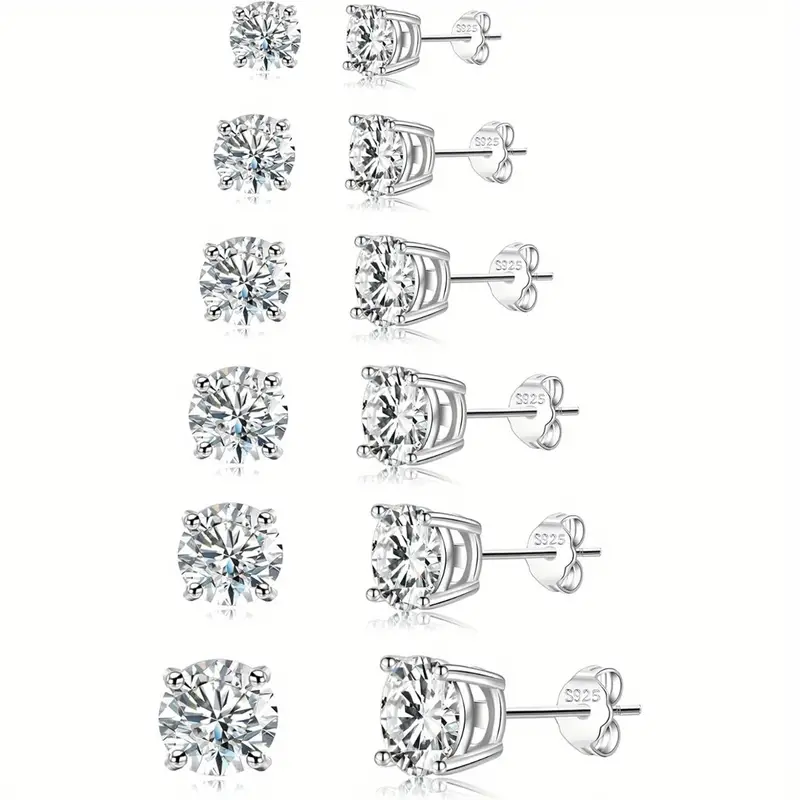 Classic six-prong 925 sterling silver 1/2/4/6CT D color VVS1 Moissanite stud earrings hot selling High-end style, elegant and fashionable, star style 