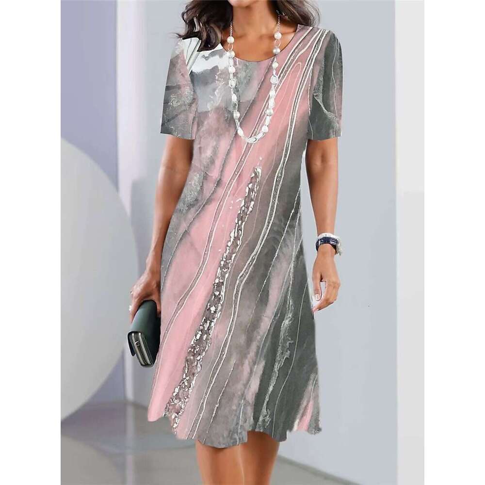White Dress Maxi Dress New Women's Fashionable And Versatile Daily Casual Loose Large Round Neck Short Sleeve Dress KQ