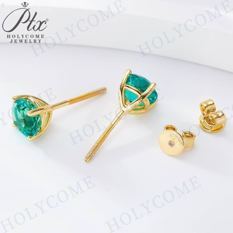 Hot Sale Lab Grown Emerald Stud Earrings 5.0/6.5mm Ruby Red Vivid Green K White/Yellow Gold Push Back Prong Setting Earrings Jewelry Gift Charm Women