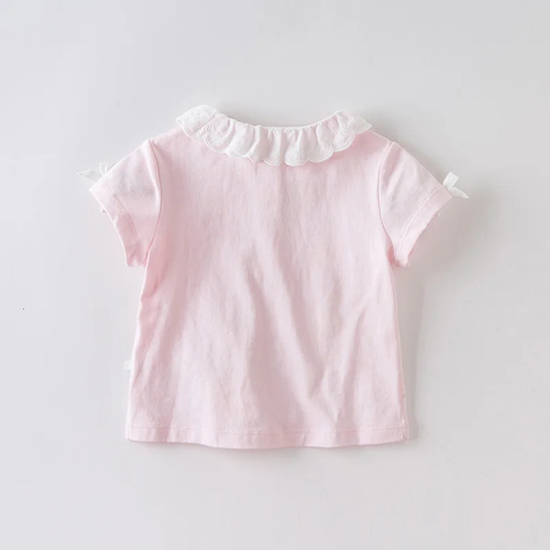 DB13962 dave bella summer baby girls cute bow solid T-shirt children short sleeve tops girls cute kids fashion tees 250515
