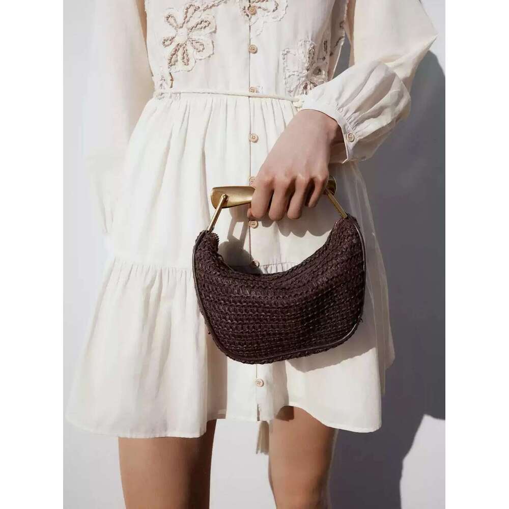 New Arrival Twisted Handle Woven Designer Bag Brown Summer Beach Bag Handbag Luxury Casual Style Small Unique