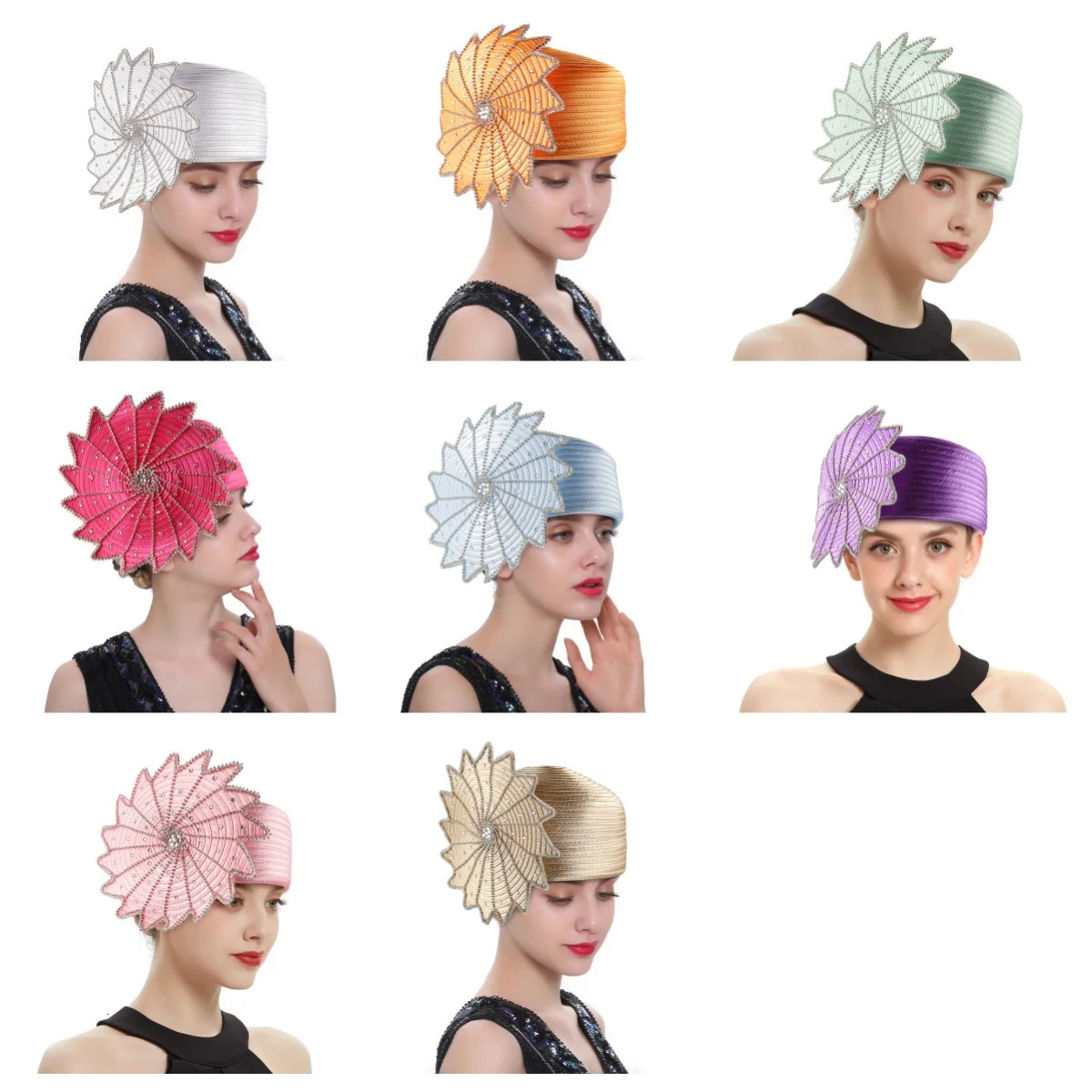 Unique Deluxe Satin Cloth Church Hat Elegant Wedding Pography Top Hat Female Banquet Fascinator Formal Hat Turban Cap Female 250514