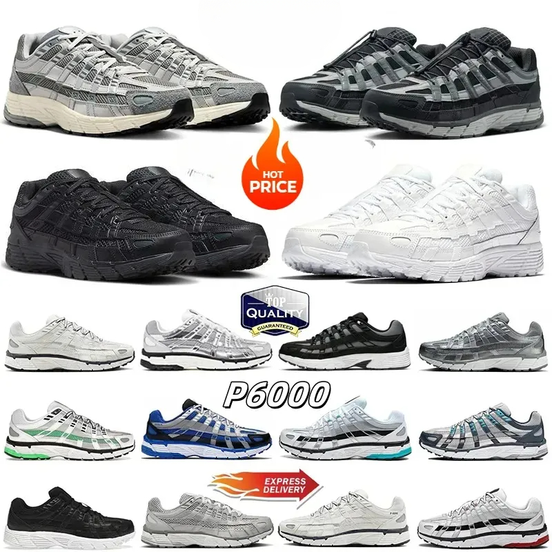 2025 Designer P6000 Training Shoes Men's and women's Sneakers Metal Sier Three Black White gray outdoor sports black men's Running shoe