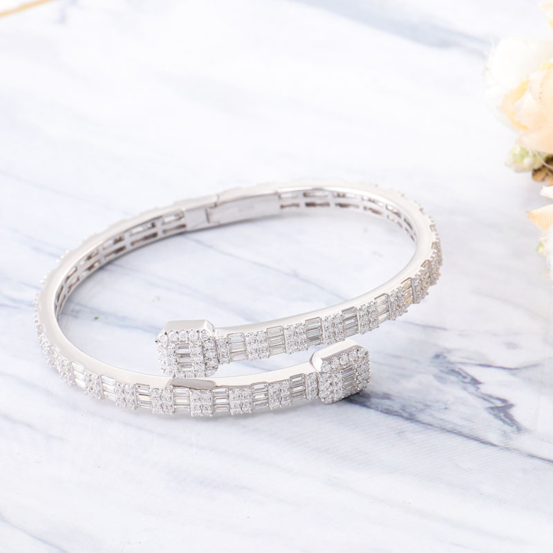 New Arrivals Fashion Men Jewelry 925 Silver Iced Out Hip Hop Jewelry DEF VVS1 Baguette Round Moissanite Diamond Bracelet Bangle Men or Women