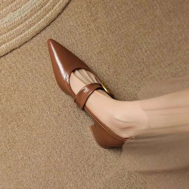 2025 New Flat Bottom Temperament Women's Single Autumn Pointed French One Button Mary Jane Soft Sole Shoes for Women 35-40