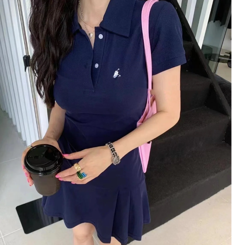 Women's Golf Dresses Luxury Designer Women Polos Casual Embroidery Party Dress Summer Slim Short Sleeve Top Skirt