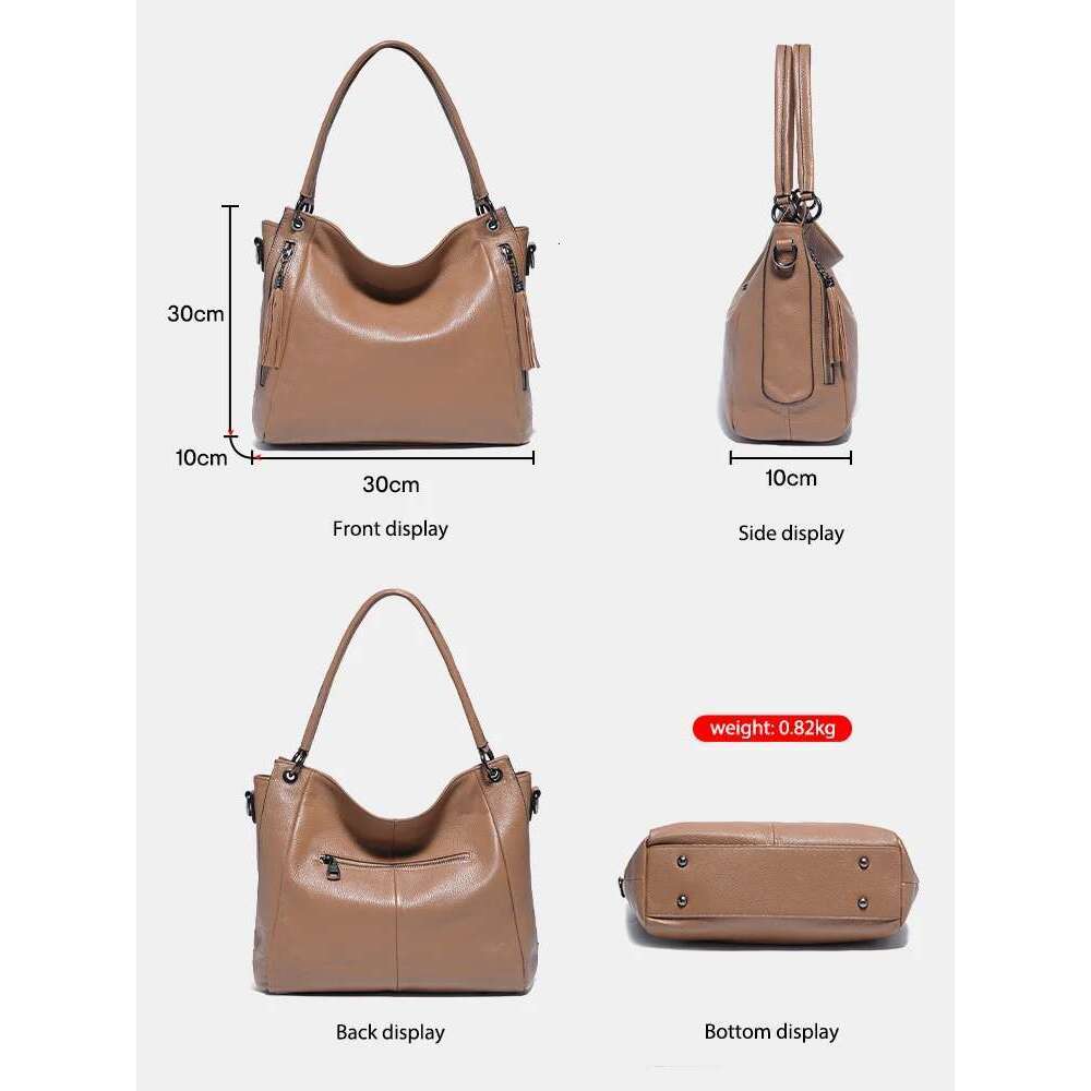 Zency Genuine Hobo Handbag Women Large Capacity Shoulder Crossbody Designer Cow Leather Slouchy Bag Purse