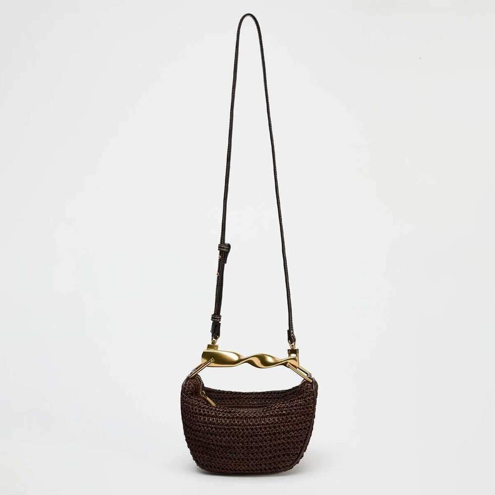 Metal handle Mini Crossbody zipper Braided bag Beach braided adjustable shoulder strap