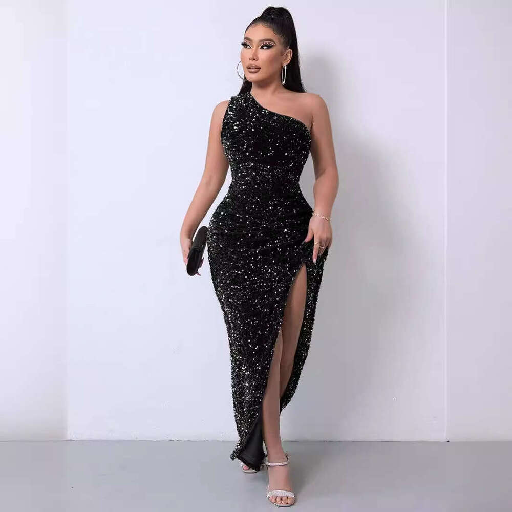 White Dress Maxi Dress 2024 Summer New Sequined Sleeveless Slit And Ankle Tight Bead Dress (8 Colors) KQ