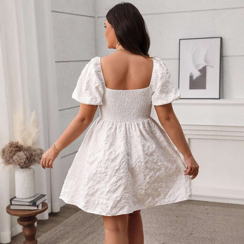 Plus Size Buttock Calf Dresses for Woman Elegant Skirt Partydress Skirt Bodysuit Floral Dress 2025 French Square Collar Dress Slimming and Fluffy Shor