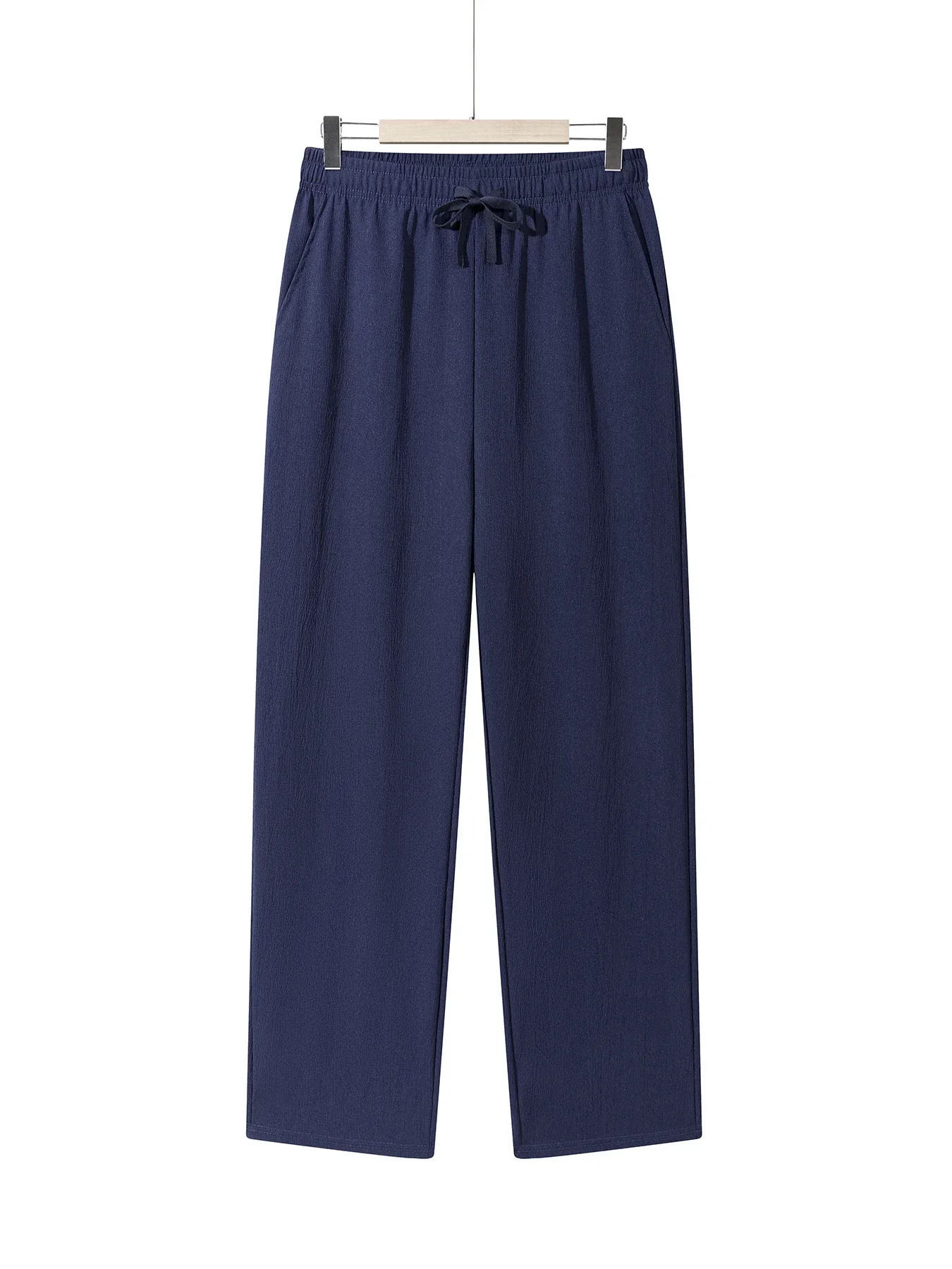 Summer Mens Straight Trousers Casual Solid Color Breathable Drawstring Long Pants Sweatpants Streetwear Men Baggy 250515