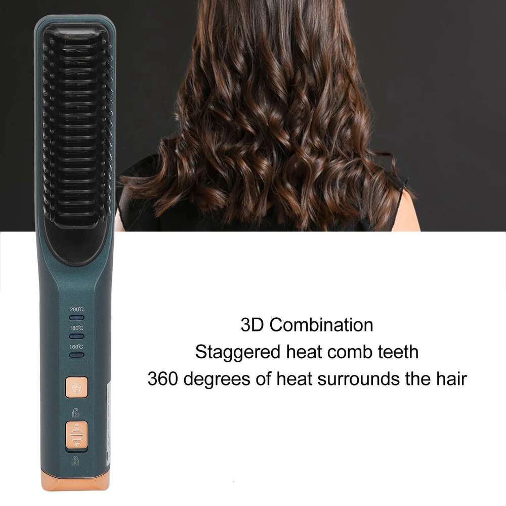 Cordless Brush Atrovirens Portable Hair Straightener Lightweight 3 Temperature Levels Prevents Scald For Men