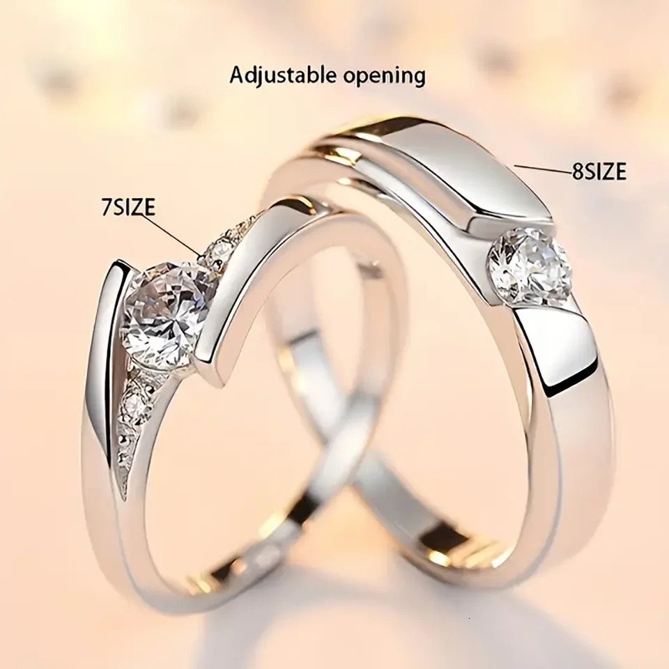 925 Silver Couple Rings Wedding Engagement Bands for his and hers engagement bands rings open adjustable 250515