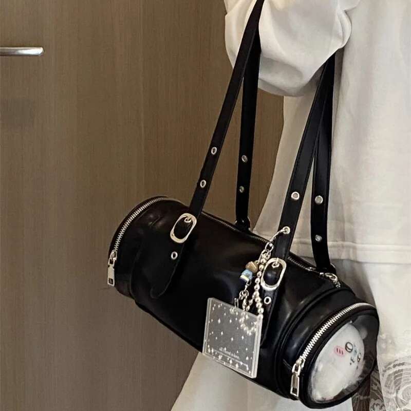Barrel-Shaped Ita Bolsos Mujer PU Transparent Hand Bag Ladies Spice Girl Sac Femme Korean Shoulder Bags For Women Pillow Bolsas