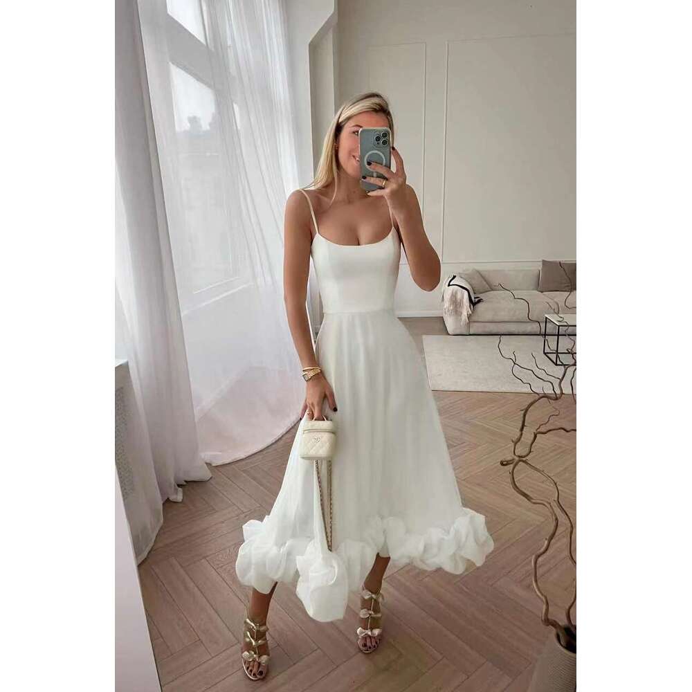 White Dress Maxi Dress 2023 Spring/Summer Women's New Fashionable Hanging Strap 3D Flower A-Line Dress KQ