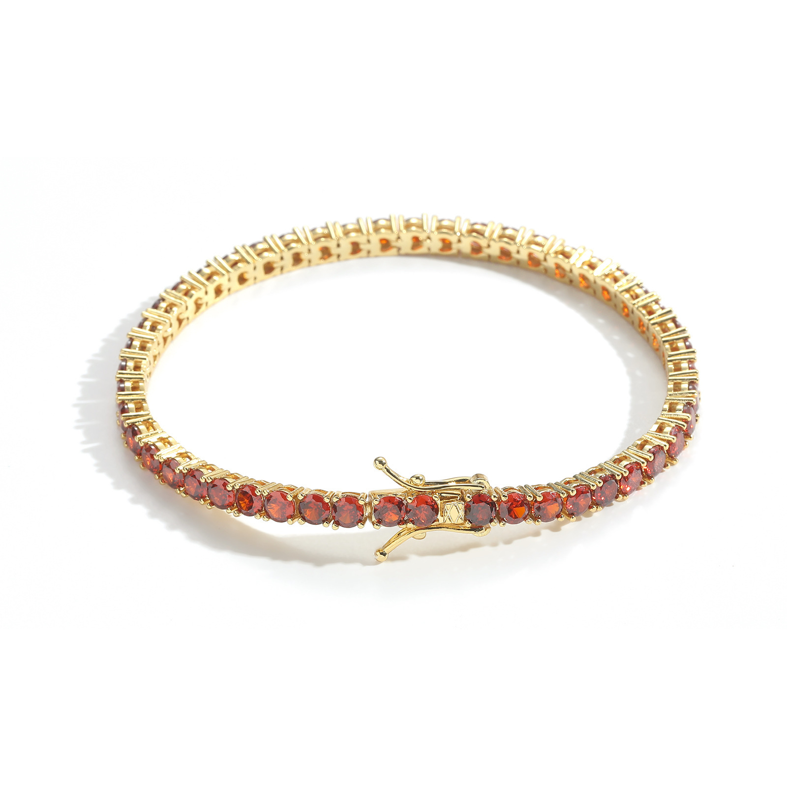 4mm Bling Red Tennis Chain Bracelet Iced Out Cubic Zirconia Single Row Cz Stoness Hip Hop Bracelets Fashion Versatile Wolf Tide Rapper Streetwear Jewe