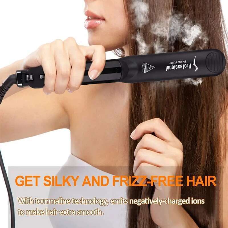 Women Flat Iron Salon Anti-scalding Straightener Steam Ceramic Heating 2 in 1 Hair Curler ElectricHair Styler Tools