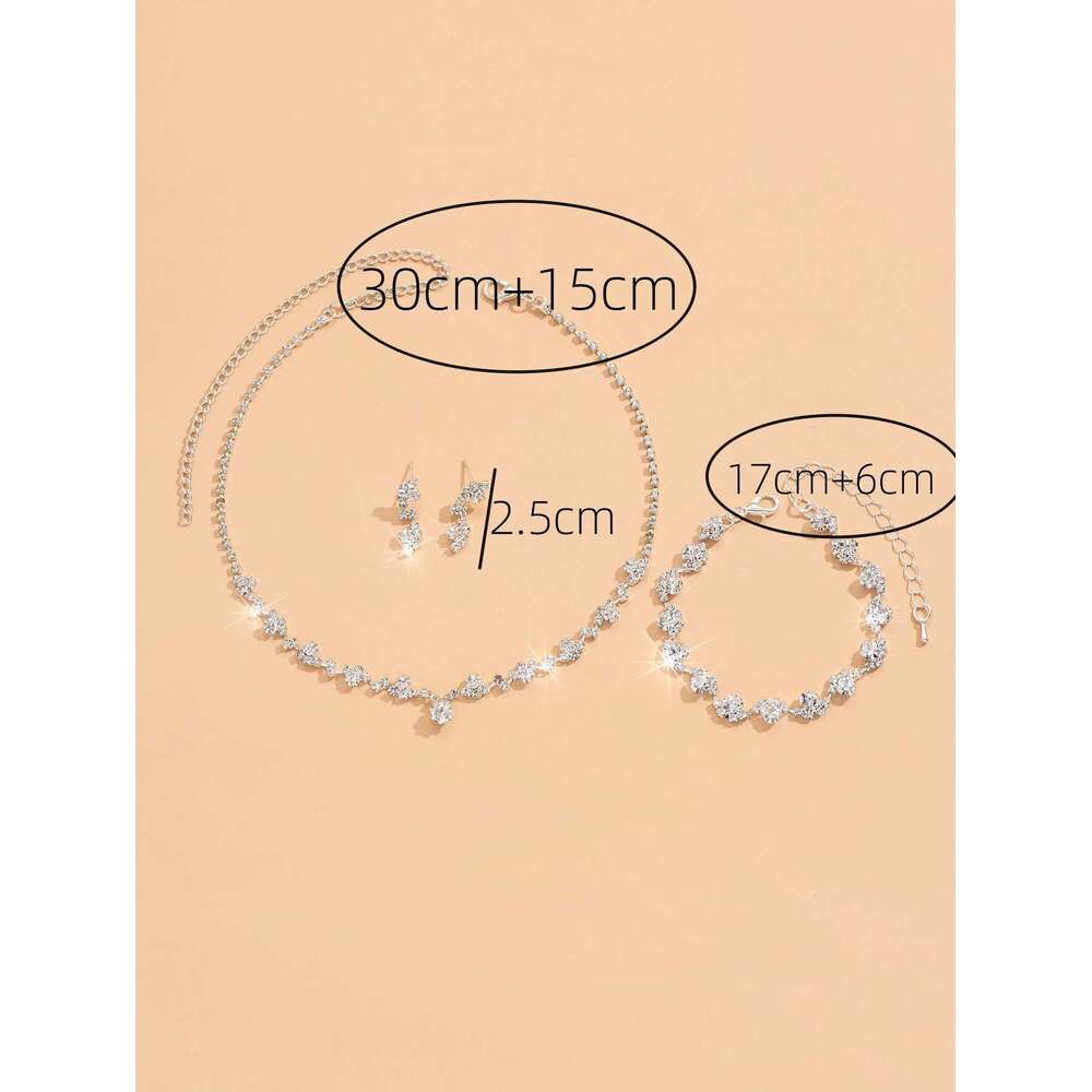 4-Piece Women's Flower Necklace With Earrings And Bracelet Set, Wedding Party Accessories