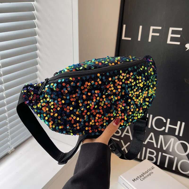 Sequins Waist Women Fashion Fanny Pack Casual Shoulder Crossbody Chest Bag Female Hip Hop Belt Bags Trend