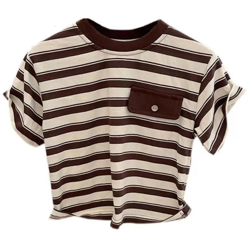 Kids Short Sleeve Boys and Girls T-shirt Summer Girls Striped Baby Top Cotton Childrens Clothing 250515