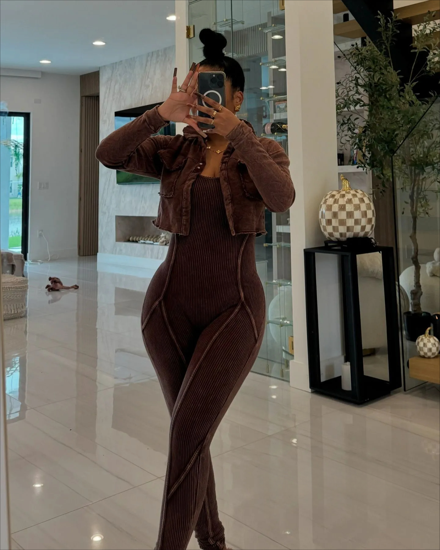 Fashion Two Piece Set Women Sexy Tights Jumpsuit Sets Full Sleeve Bomber Coat Vintage Casual Fitness Tracksuit